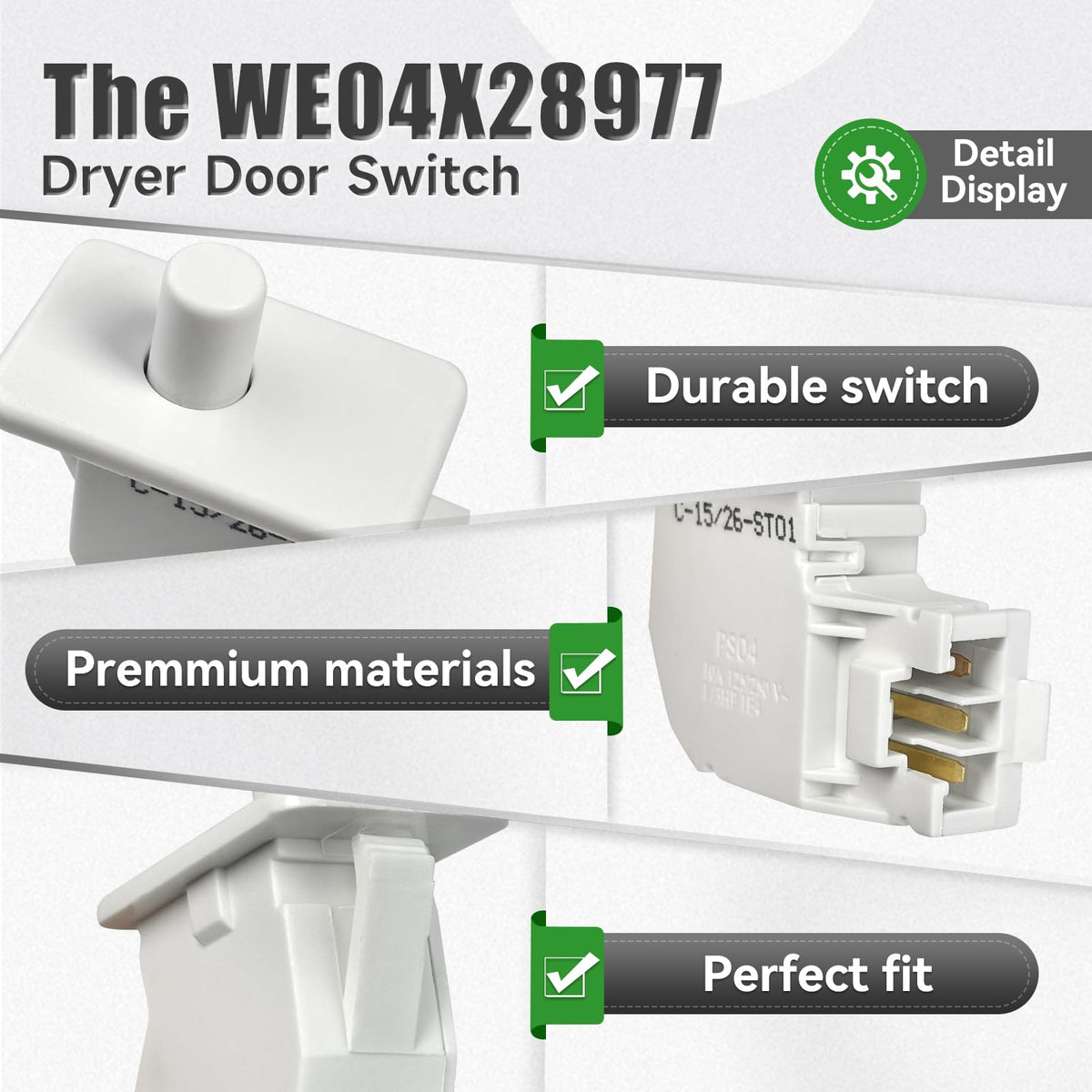 [2026] Upgraded WE04X28977 Dryer Door Switch Compatible with GE Hotpoint Dryer, Replacement Part WE04X28977-50PK, WE10X23879, 4931170, AP6889035, PS12722948, EAP12722948