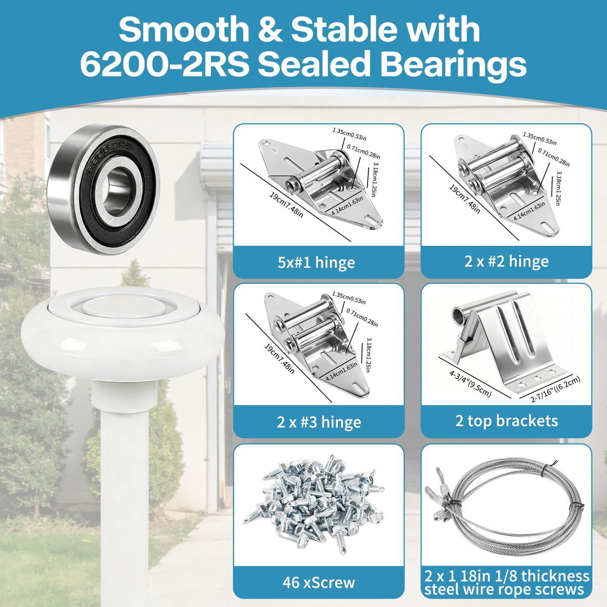 LIMICAR Garage Door Rollers 10 Pack Hardware Kit, 7 ft Door, White Nylon
