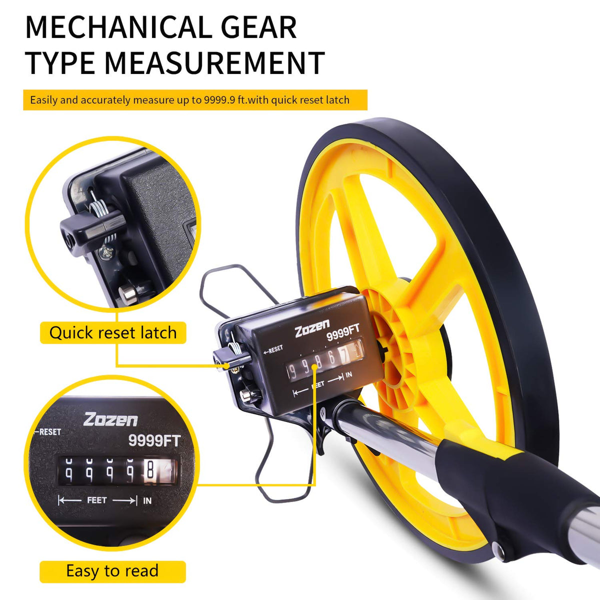 Zozen Distance Measuring Wheel, Imperial, Double Folding Portable Roller