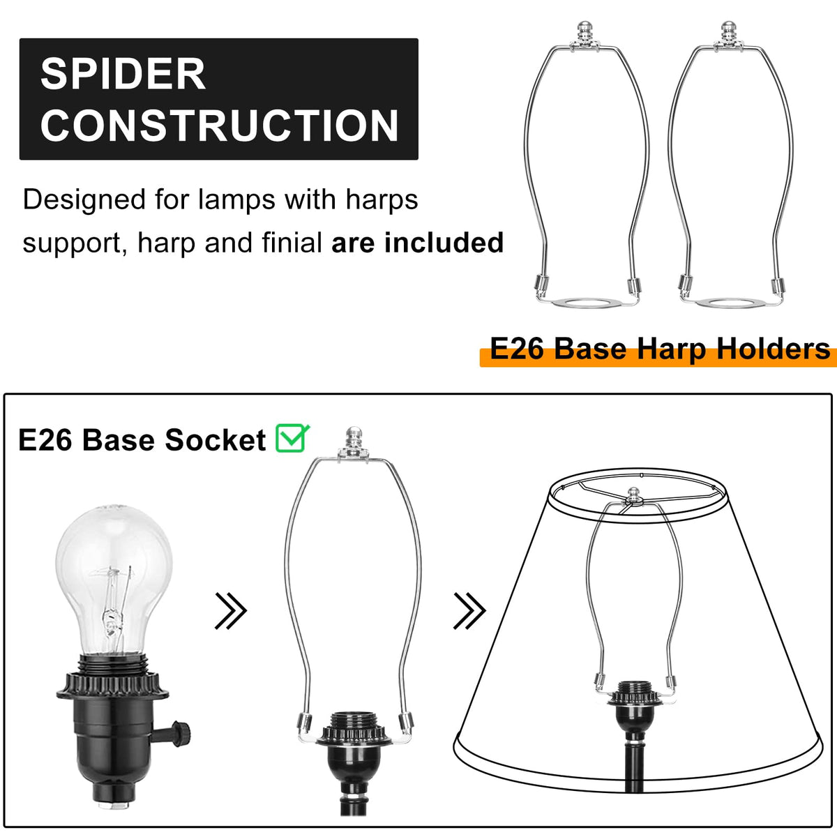 Empire Lamp Shades Set of 2, 6" Top x 16" Bottom x 10.8" High, Large Beige Lamp Shades for Table Lamps Floor Lamps, Natural Linen Lampshades Replacement, Spider, Harp Holders Included, Easy Assembly