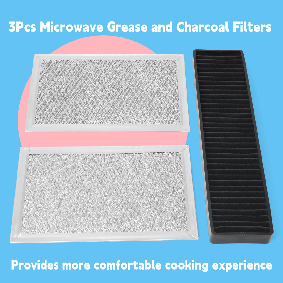 GLOXTED Microwave Filter Set Compatible with GE JVM7195SK6SS PNM9216SK5SS JVM7195EK5ES JNM7196DK5BB JVM7195DK5WW JNM7196SK6SS Microwave Oven Grease & Charcoal Filters Replacement Part, 3 Pack
