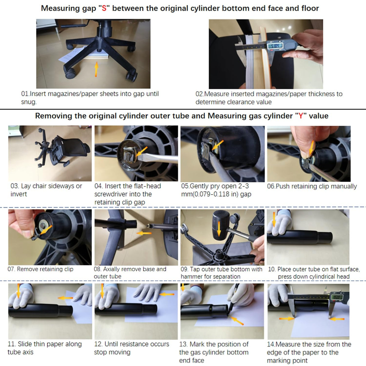 Office Chair Cylinder Replacement 4.4" Stroke, Universal Fit
