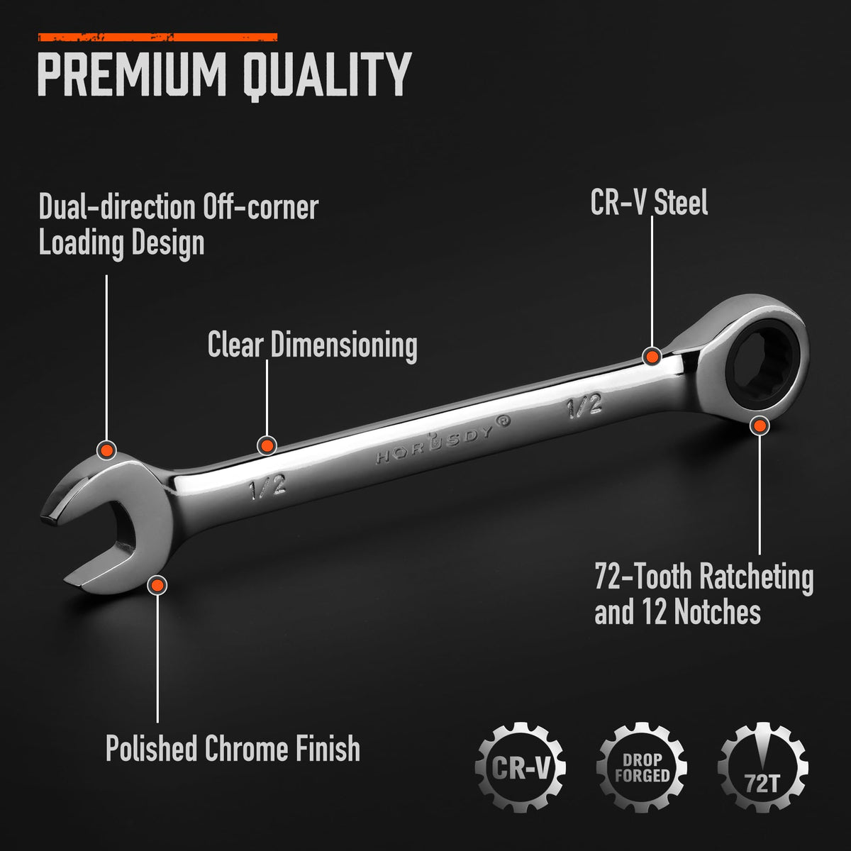 HORUSDY 26-Piece Ratcheting Wrench Set, Metric and SAE (6-19 mm & 1/4” to 3/4“), Ratchet Combination Wrenches Set with Organizer, 72-Tooth, Chrome Vanadium Steel