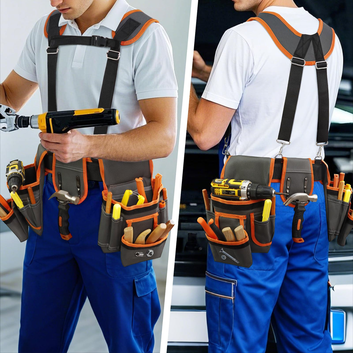 Tool Belt with Suspenders for Men, Professional Heavy Duty Tool Pouch