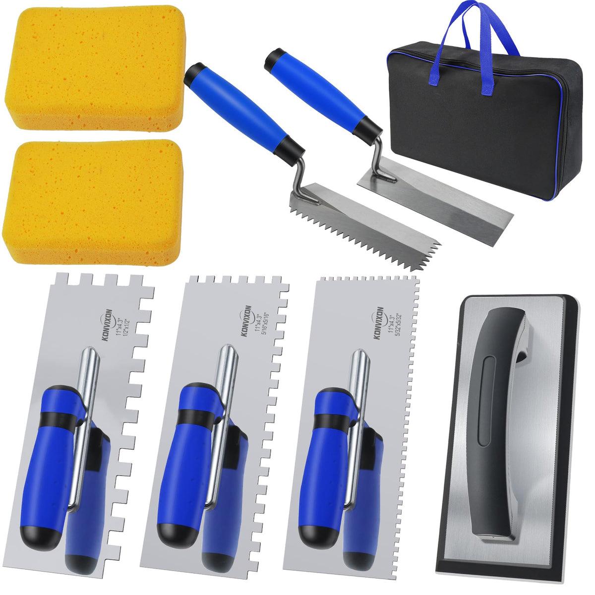 Konvixon 9PCS Tile Trowel Set, 2 Margin Trowels Included for Tile Setting