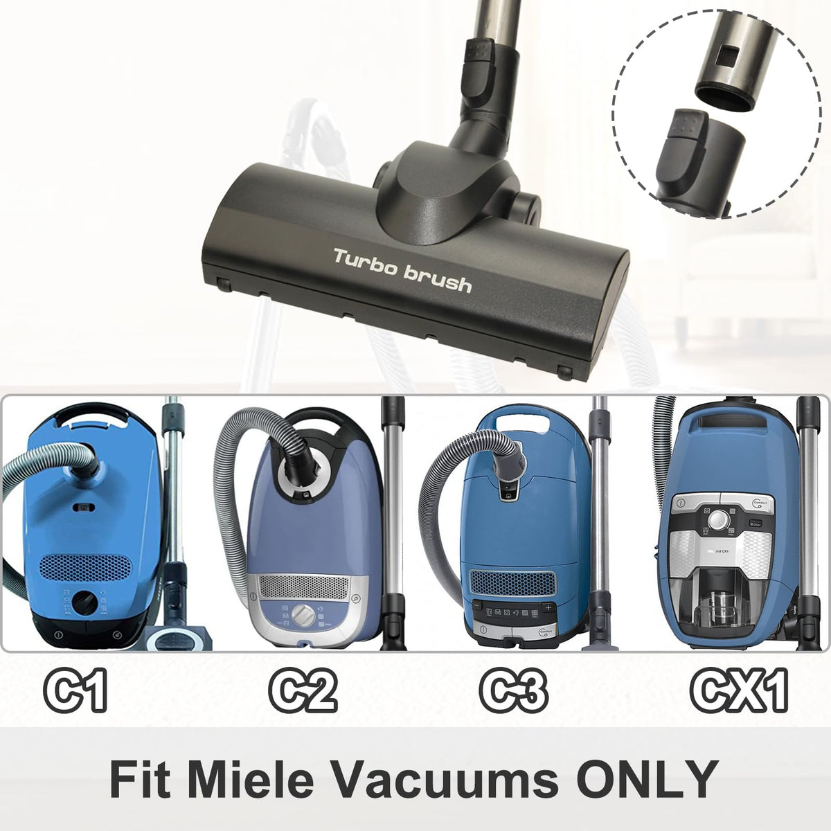 Kodahome Turbo Brush Compatible with Miele C1 C2 C3 CX1 Vacuum Cleaners, Air Driven Floorhead for Low to Medium Pile Carpets Rugs Stairs and Hard Floors