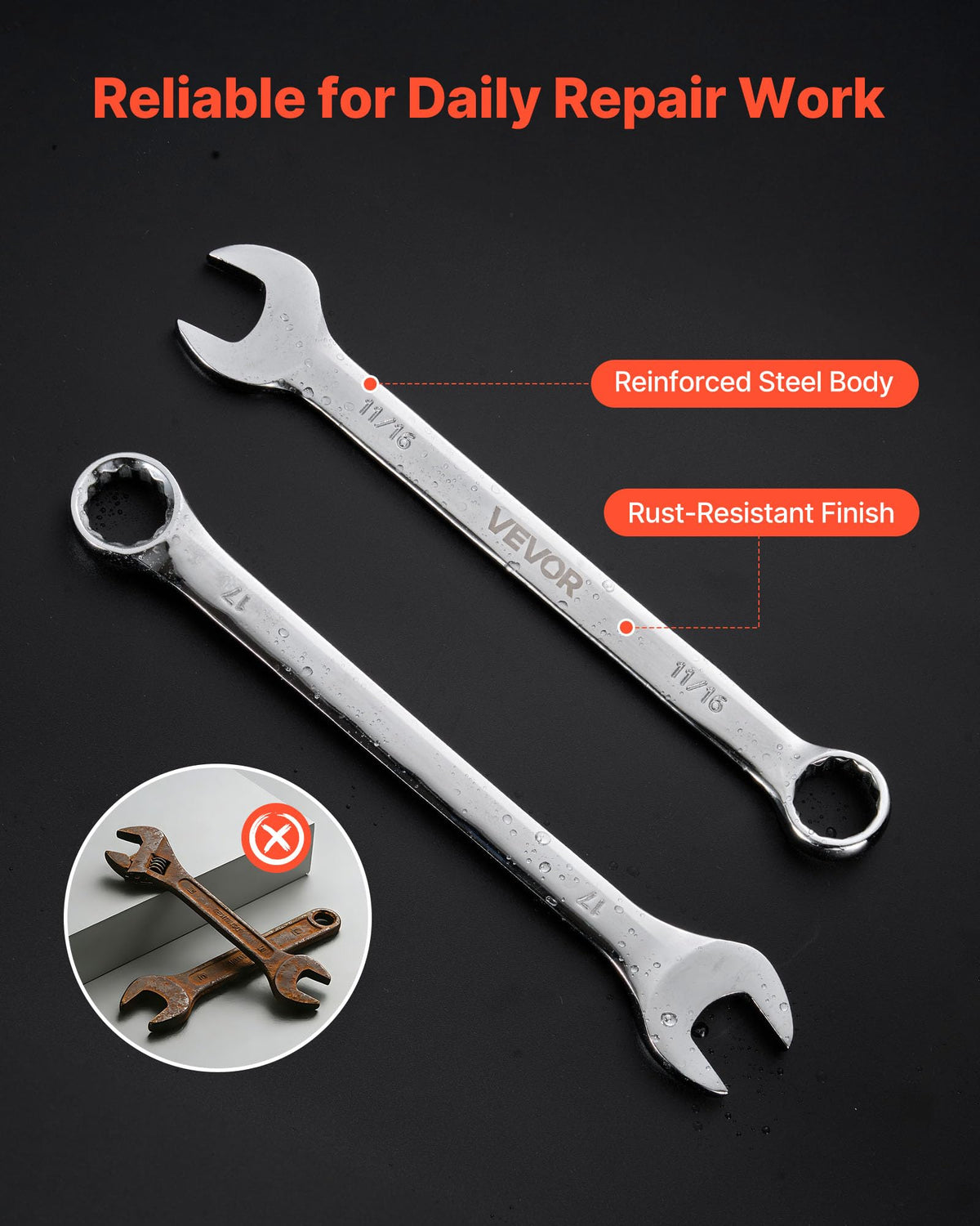 VEVOR 32-Piece Combination Wrench Set, Metric 7-22mm, SAE 1/4"-1"