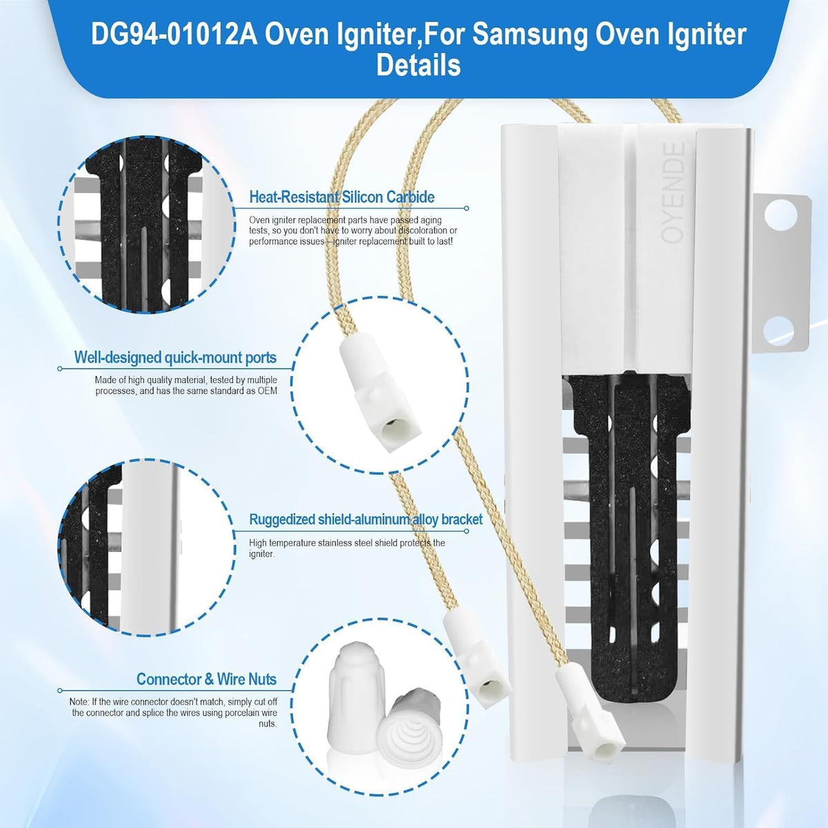 Upgraded DG94-01012A Flat Igniter Gas Range Oven Igniter for Sam-sung Ovens NX58H9500WS NX58H9950WS NX58J7750SG NX58J7750SS NX58K3310SB, Replace 4011538 AP5967723 DS039KX PS5967723 EAP11720750