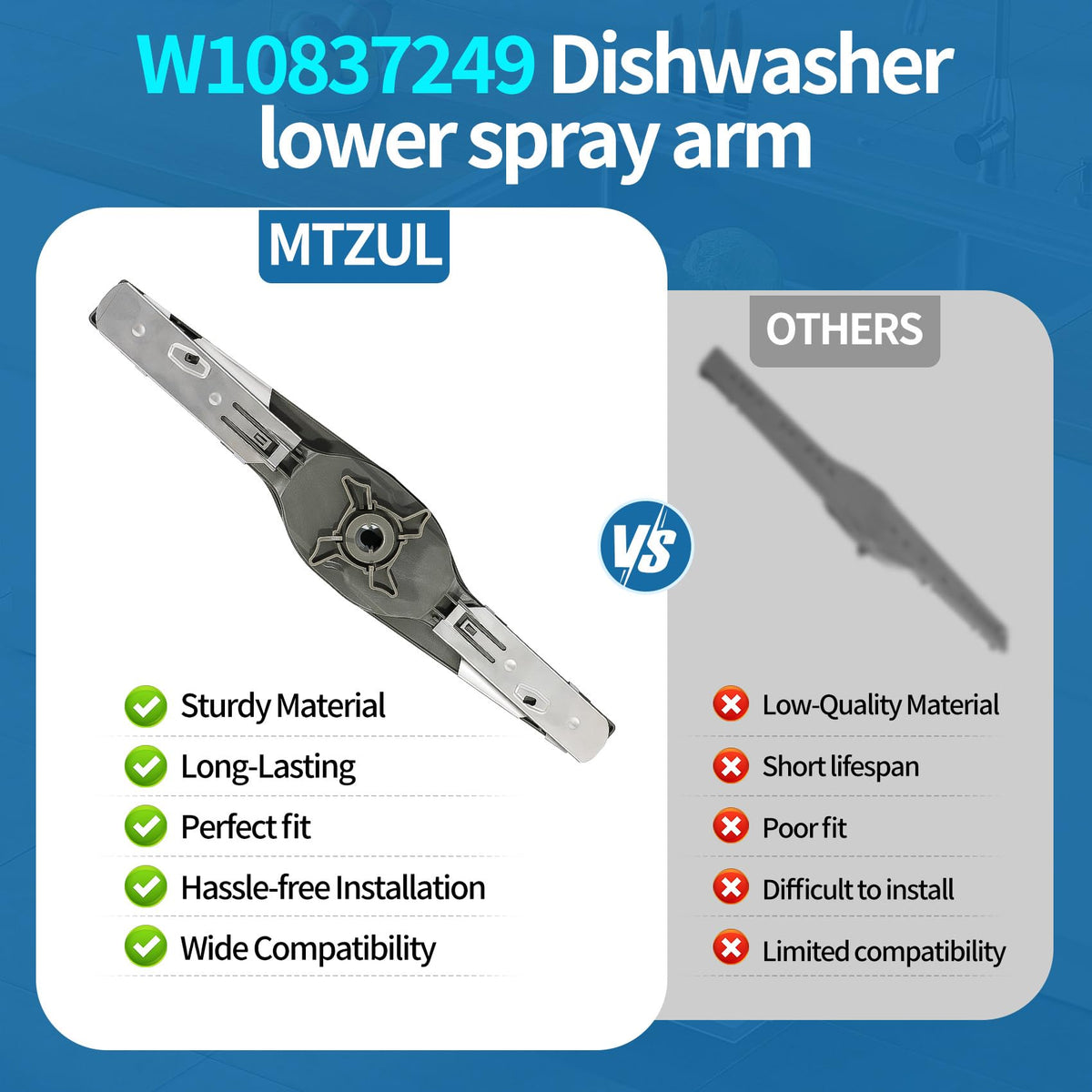 [UPGRADED] W10837249 Dishwasher Lower Spray Arm Replacement for Whirlpool