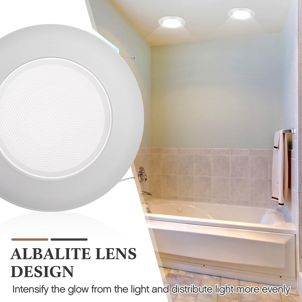 Glooglitter 4 Pcs 6 Inch Shower Trim Recessed Light Covers with Lens