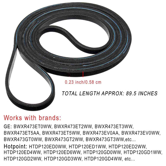 Seentech WE12M29 WE03X29897 Dryer Drum Belt for GE Hotpoint Frigidaire Dryer, 89.5 Inch 4 Rib Belt - Replaces WE12M22 WE12M33 137292700 134163500 AP4324040 PS1766009
