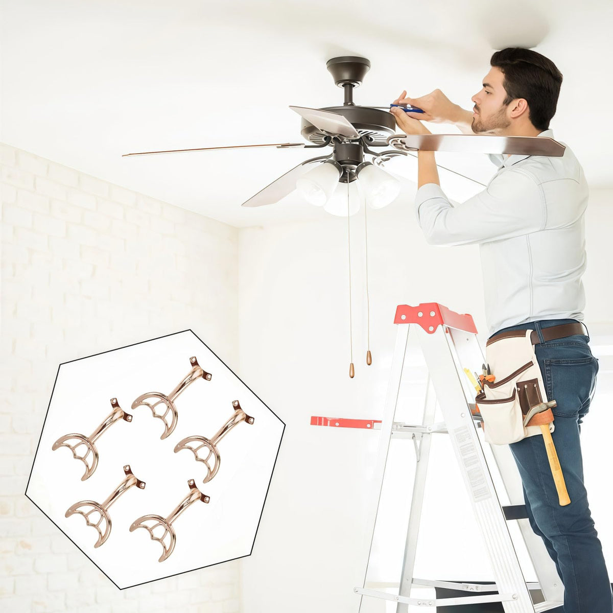 5 Pcs 52’’Ceiling Fan Blades Arms Replacement,Ceiling Fan Blades Arms Replacement Parts Mounting Bracket Kit for Replacing The Worn Fan Blades,Keep The Balance and Good Performance