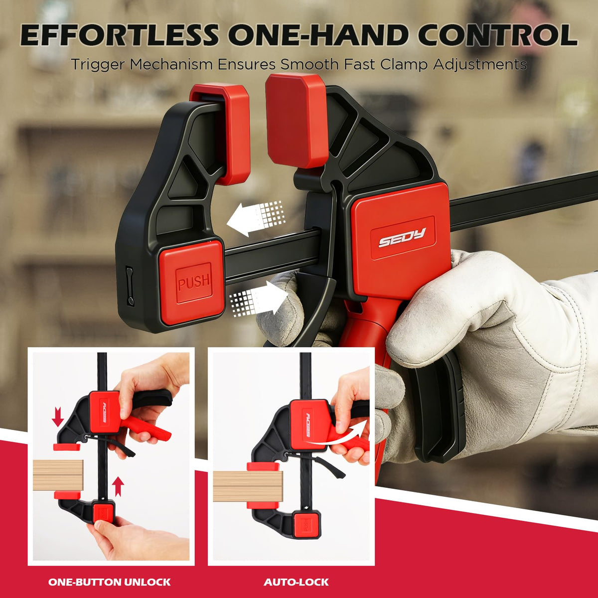 6-Pack 12 Inch Bar Clamps for Woodworking with 2-Piece Clamp Connector, 12" Quick-Release Wood Clamps with 150 LBS Load Limit, Trigger Clamp Set, One-Handed Clamps/Spreader for Woodworking