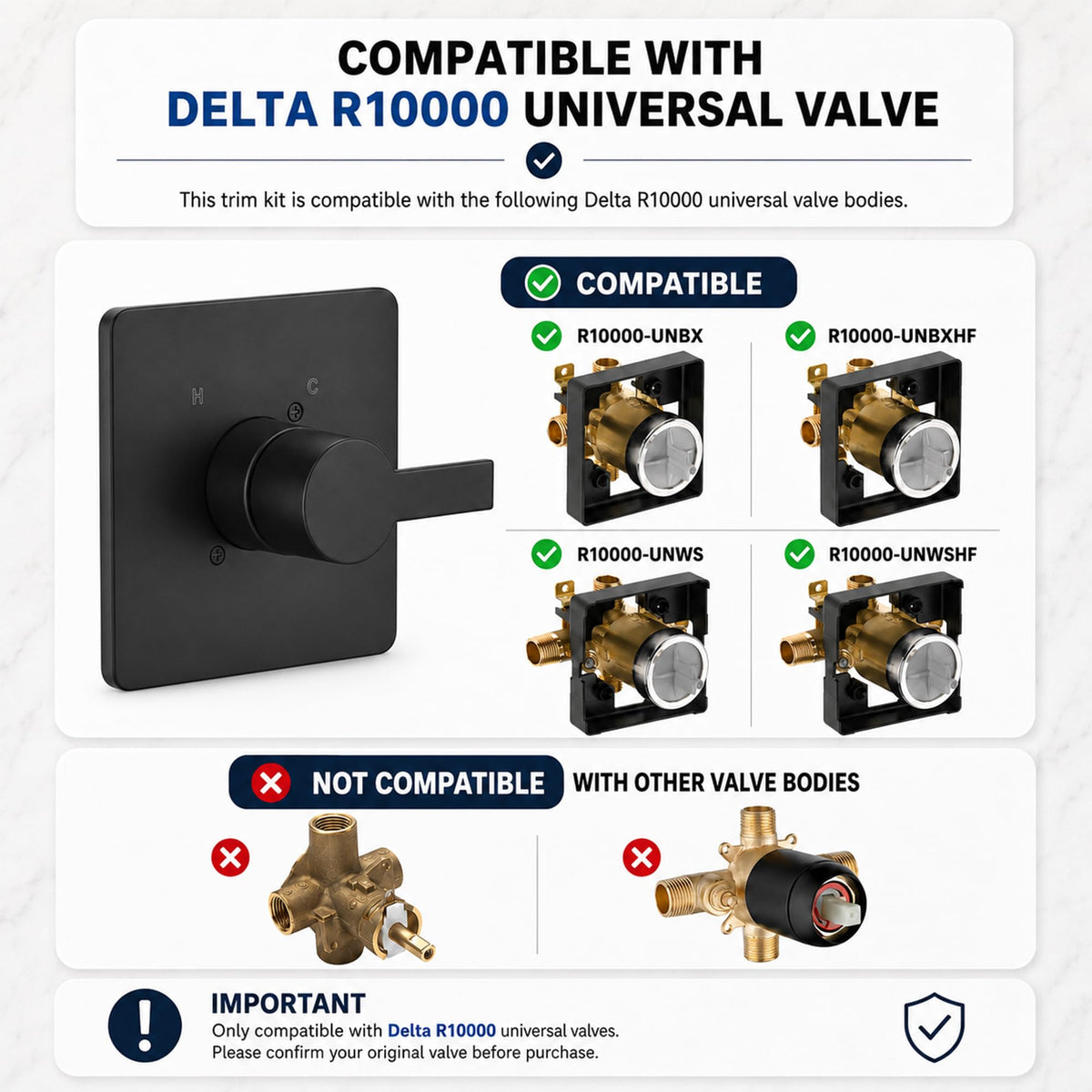 Replacement for Delta 13/14 Series Shower Trim Kit, Compatible with Delta R10000 Valve Tub Shower Faucet Set, Black Shower Head and Handle Set, Matte Black (Cartridge and Valve Not Included)