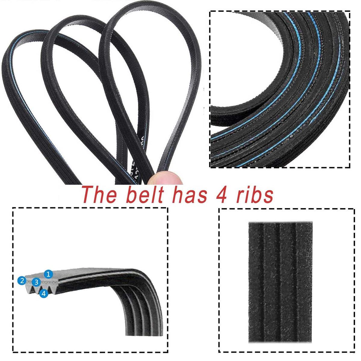 Seentech WE12M29 WE03X29897 Dryer Drum Belt for GE Hotpoint Frigidaire Dryer, 89.5 Inch 4 Rib Belt - Replaces WE12M22 WE12M33 137292700 134163500 AP4324040 PS1766009