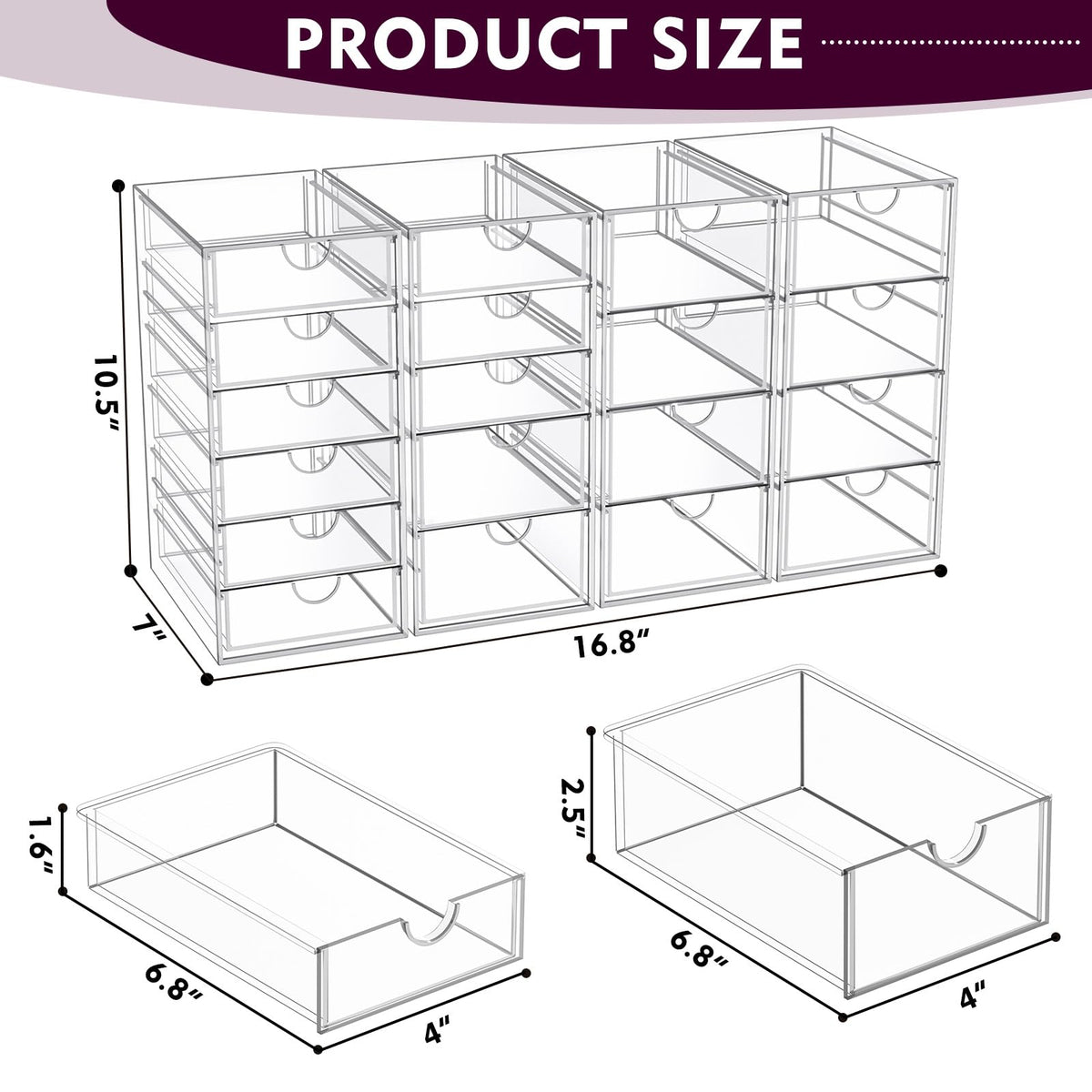 YFXCVSL Acrylic Makeup Organizer with 19 Drawers,Storage Drawer Organizer