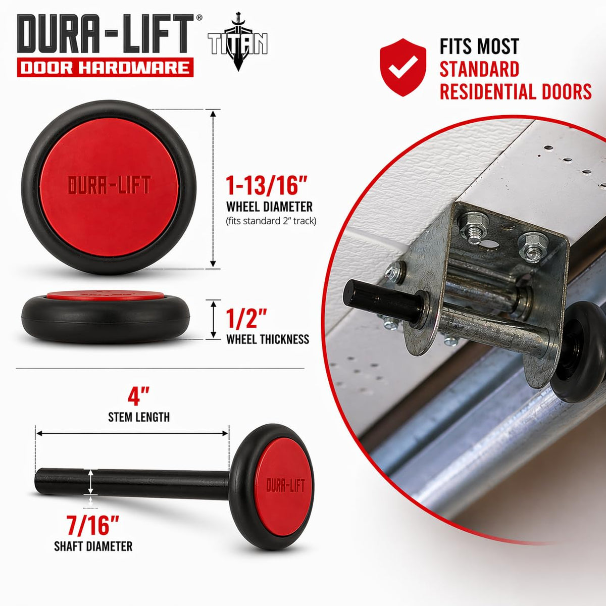 Dura-Lift Titan Premium Quiet Nylon Garage Door Rollers, 2 in. Wheel with Sealed 6200ZZ Bearing, 4 in. Corrosion-Resistant Stem, 10-Pack Replacement Kit for Sectional Track-Style Doors