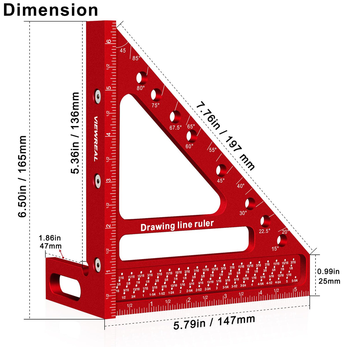 ViewReal Large Carpenter Square, 3D Multi Angle Measuring Ruler
