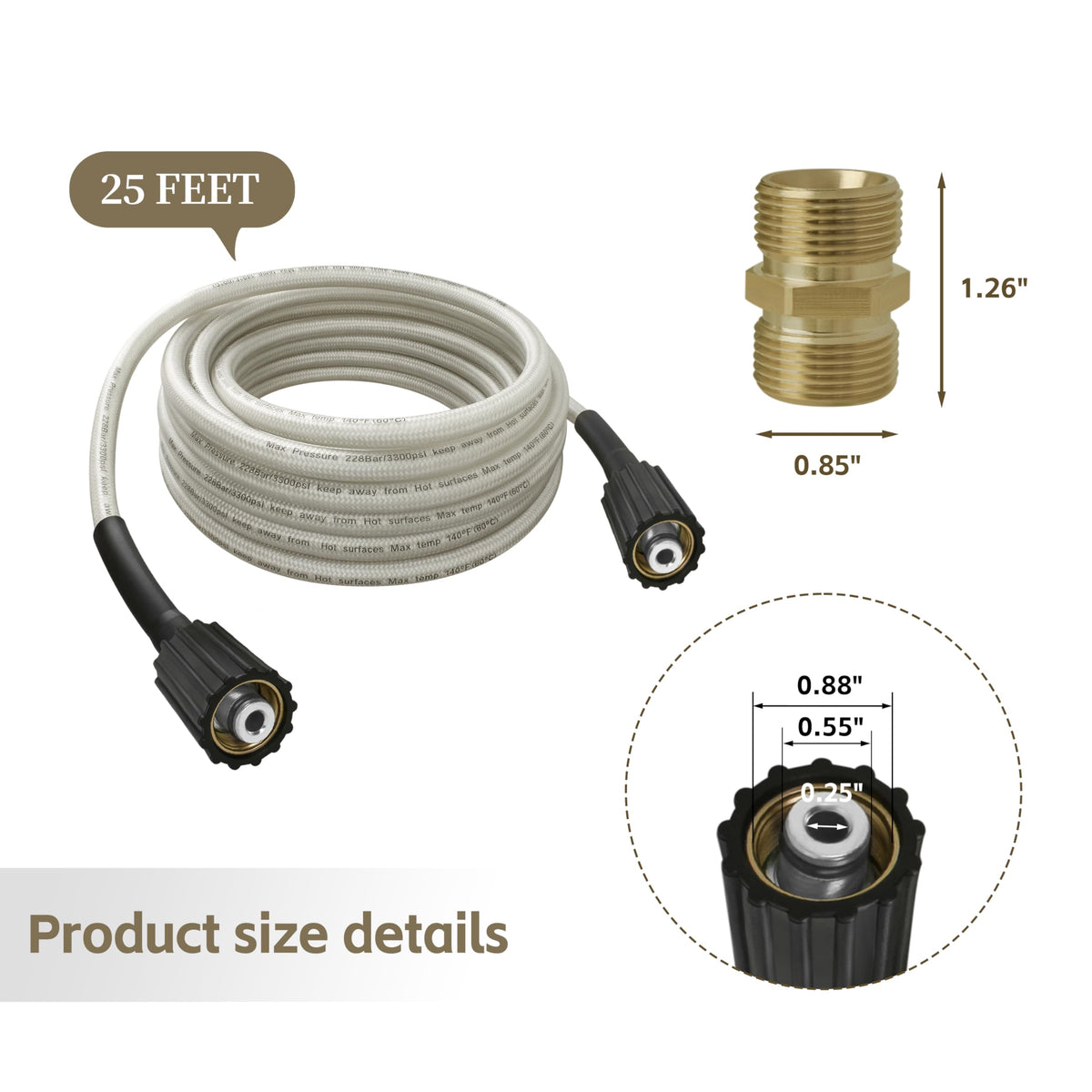 25ft Pressure Washer Hose for Ryobi Power Washer Replacement Part#308835065