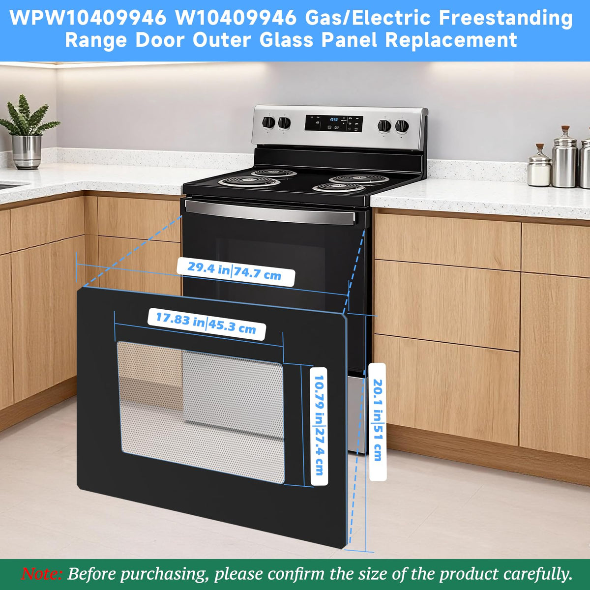 Upgraded WPW10409946 W10409946 Gas/Electric Freestanding Range Oven Stove Door Outer Glass Panel Replacement Compatible with Whirlpool Gas/Electric Range Oven Stove Parts 2210188 AP6021060 PS11754380