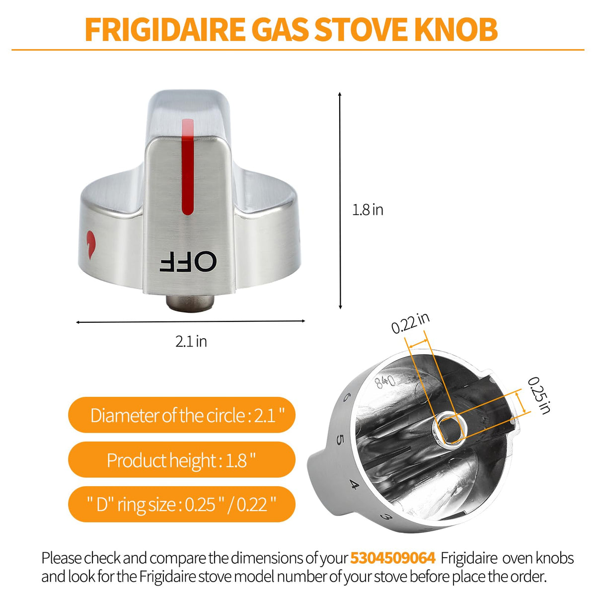Stainless Steel 5304509064 5304509929 Stove Knob Replacement for Frigidaire Gallery Gas Stove Knobs FGGF3036TFA GCRG3060AFC Range Cooktop Knobs Parts Frigidaire Oven Burner Control Knobs Metal Silver