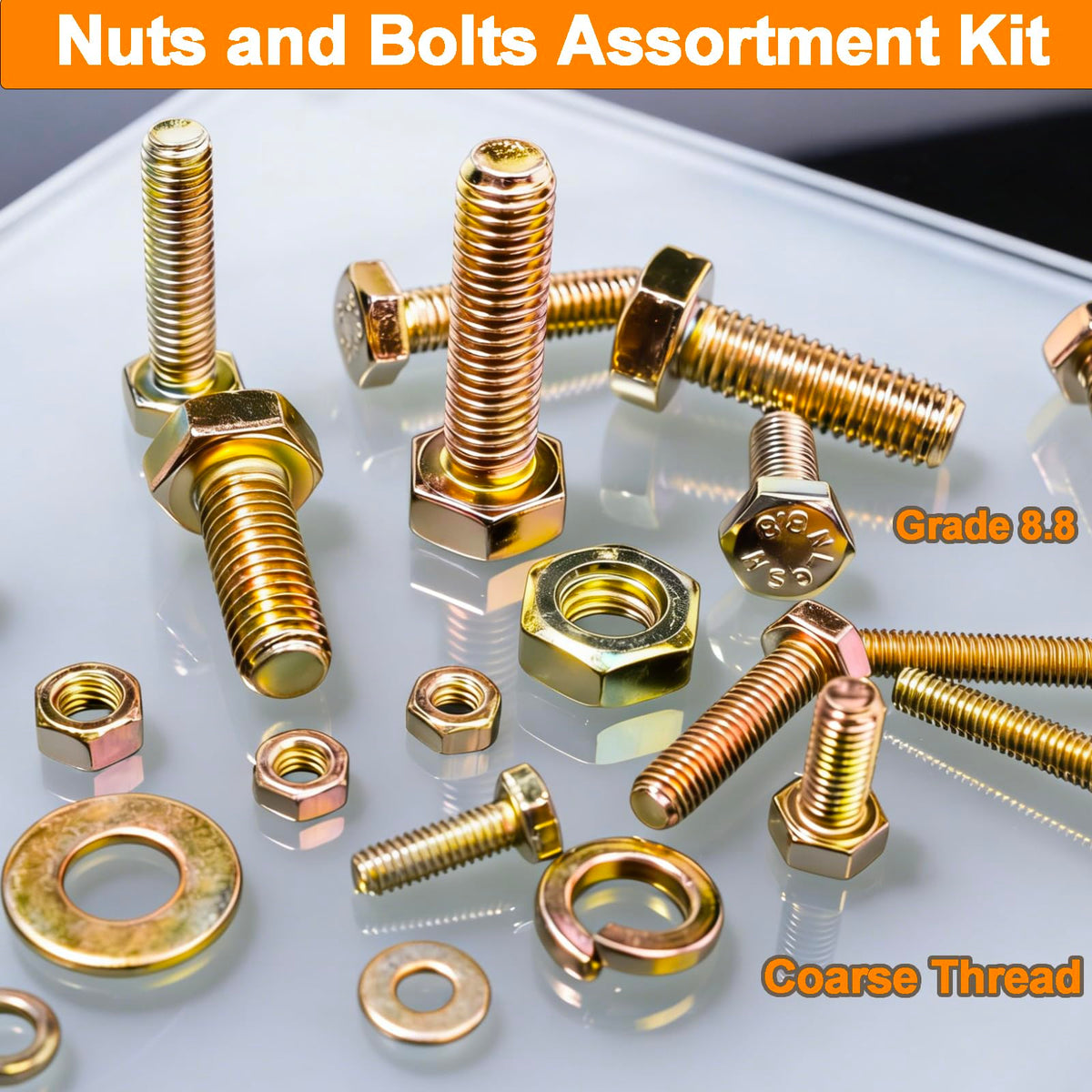 1460PCS Nuts and Bolts Assortment Kit - M4 M5 M6 M8 Grade 8.8 Bolts with Nuts & Washers - Heavy Duty Hex Head Bolts Assortment for Automotive Repair, Machinery, Furniture - Zinc Plated