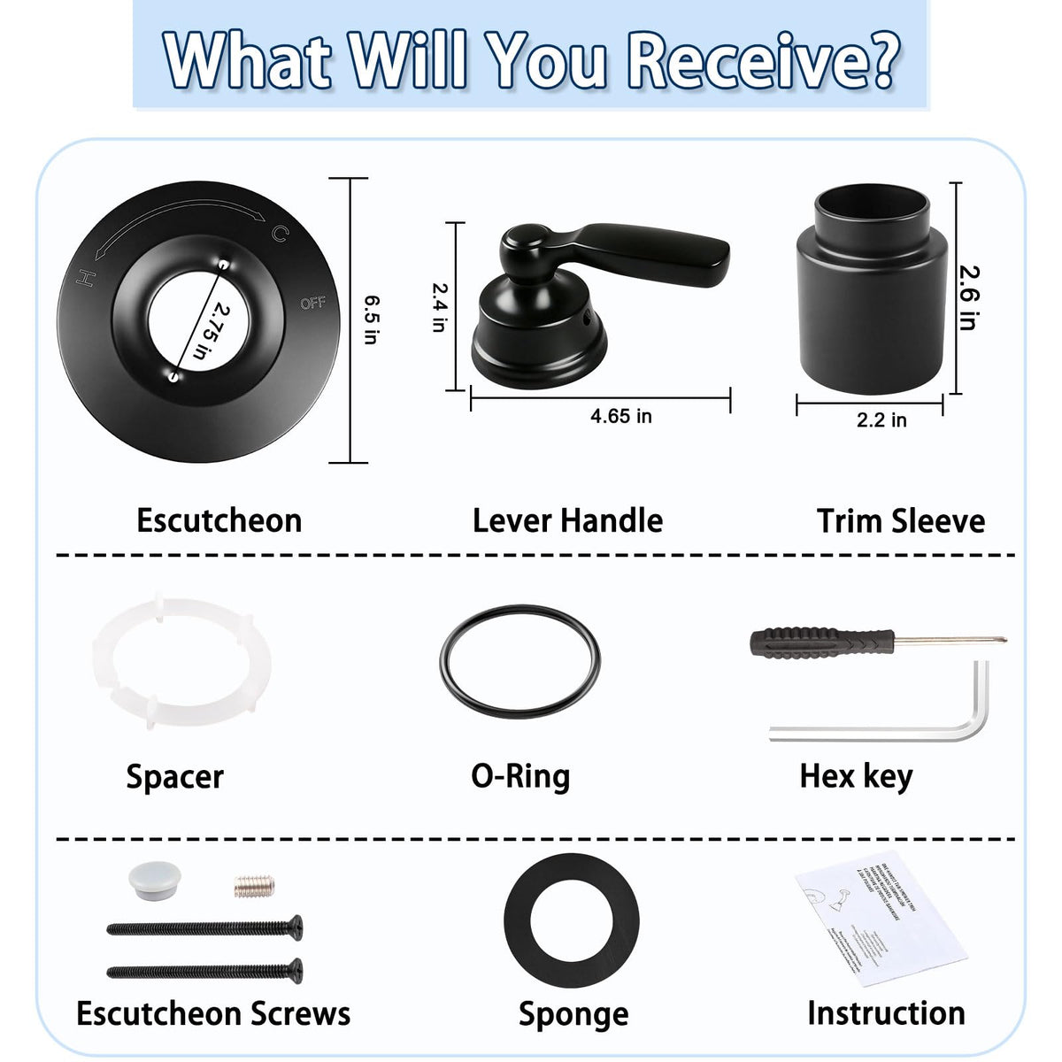 Shower Handle Replacement Compatible with Delta 14 Series, T14032-BL Matte Black Shower Trim Kit for R10000 Series Valves, RP46074 Cartridge, Single Handle, Valve Not Included
