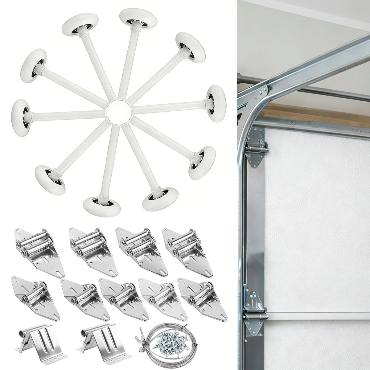 LIMICAR Garage Door Rollers 10 Pack Hardware Kit, 7 ft Door, White Nylon