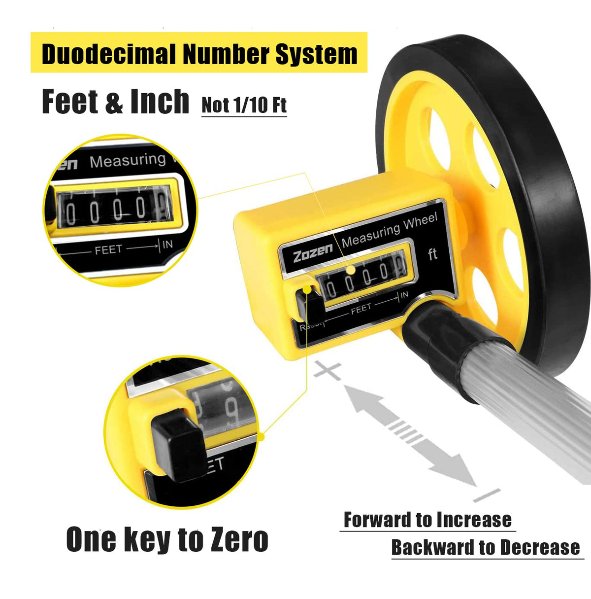 Zozen 4-Inch Measuring Wheel in Feet and Inches, One-Key to Reset