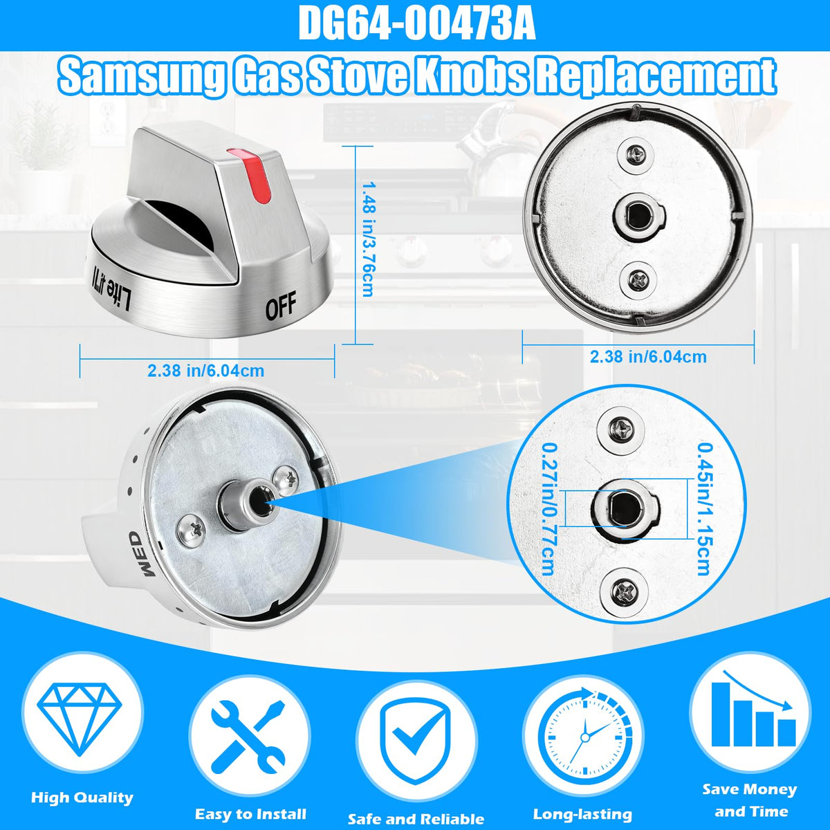 S-Union DG64-00473A Stove Knobs Compatible with Samsung Stove Knob Replacement,for Samsung Gas Range Oven Knobs Parts NX58H5600SS NX58H5650WS NX58J7750SS NX58F5700WS Burner Control Dial Perilla,5pcs