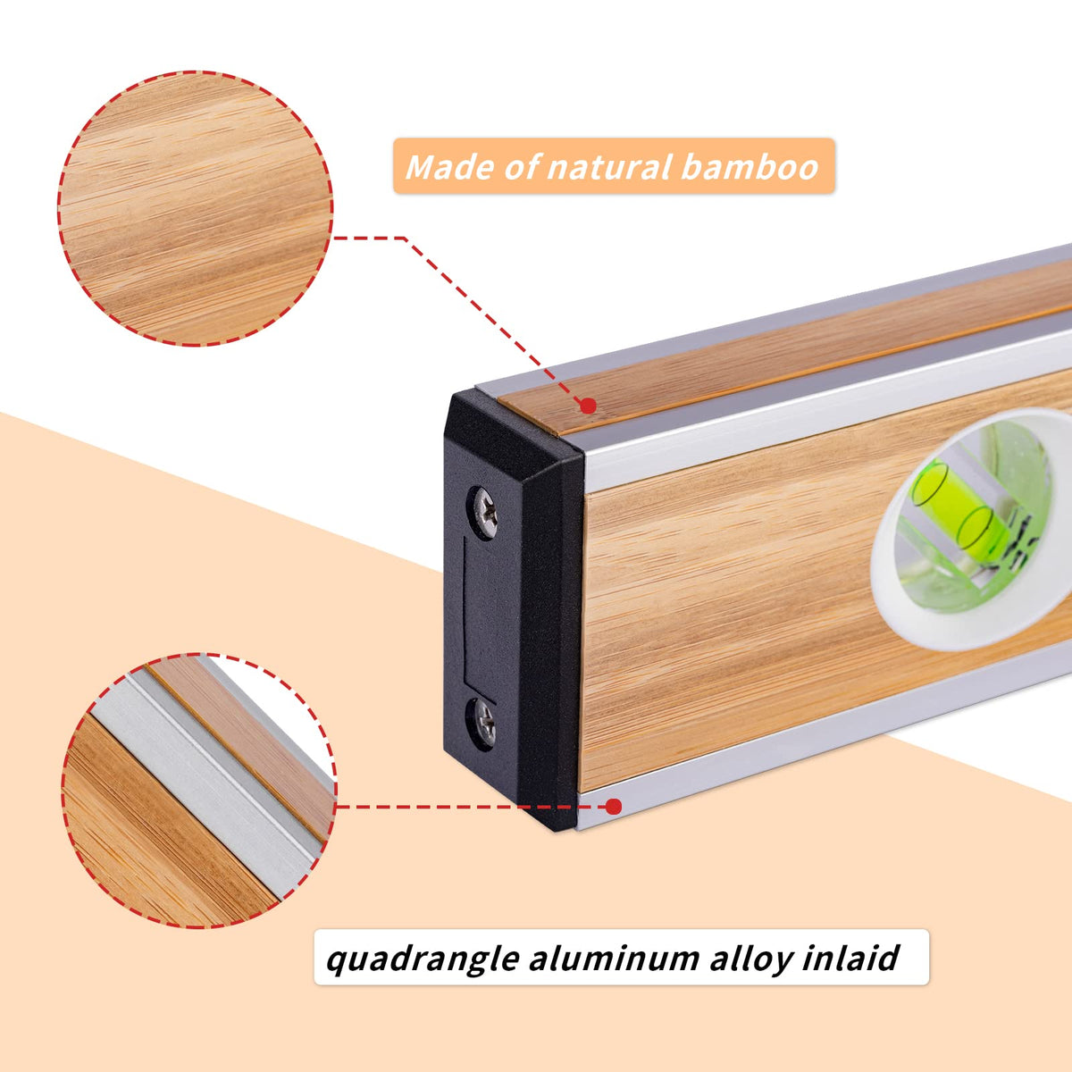 BETHEL Bamboo Level, 24 Inch Level Tool Resists Mortar Adhesion Measuring