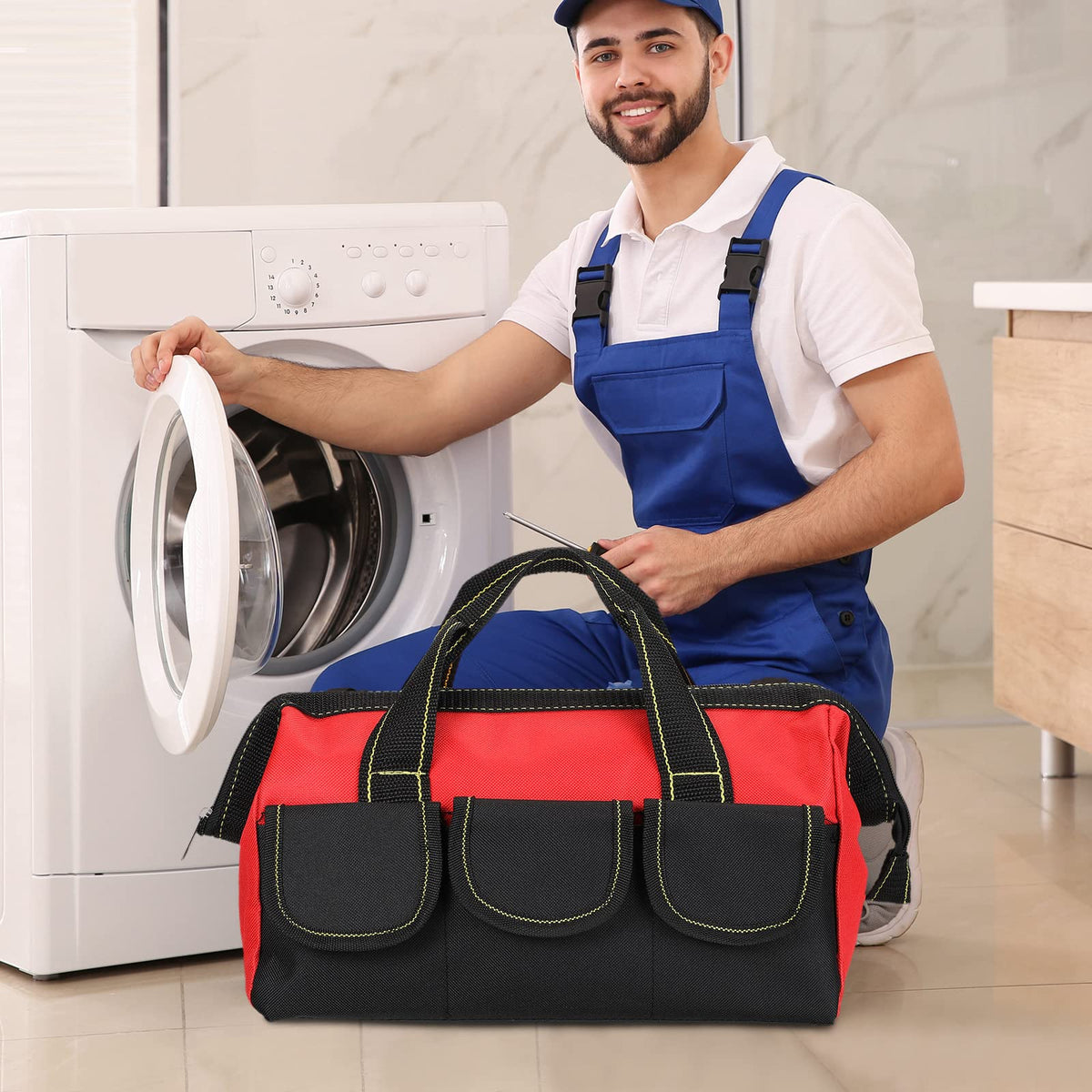Sanwuta 3 Pack 13 Inch Tool Bags, Classic, Blue, Red, Yellow