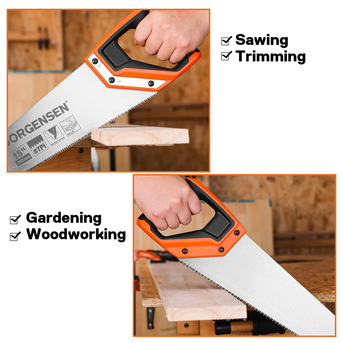 JORGENSEN 15 Inch Pro Hand Saw, 8 TPI Fine Cut Aluminum Handle
