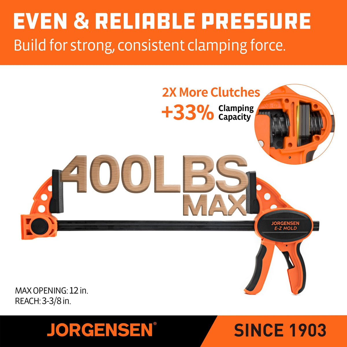 JORGENSEN E-Z Hold 2-Pack 12" 400LBS Medium Duty Woodworking Bar Clamps