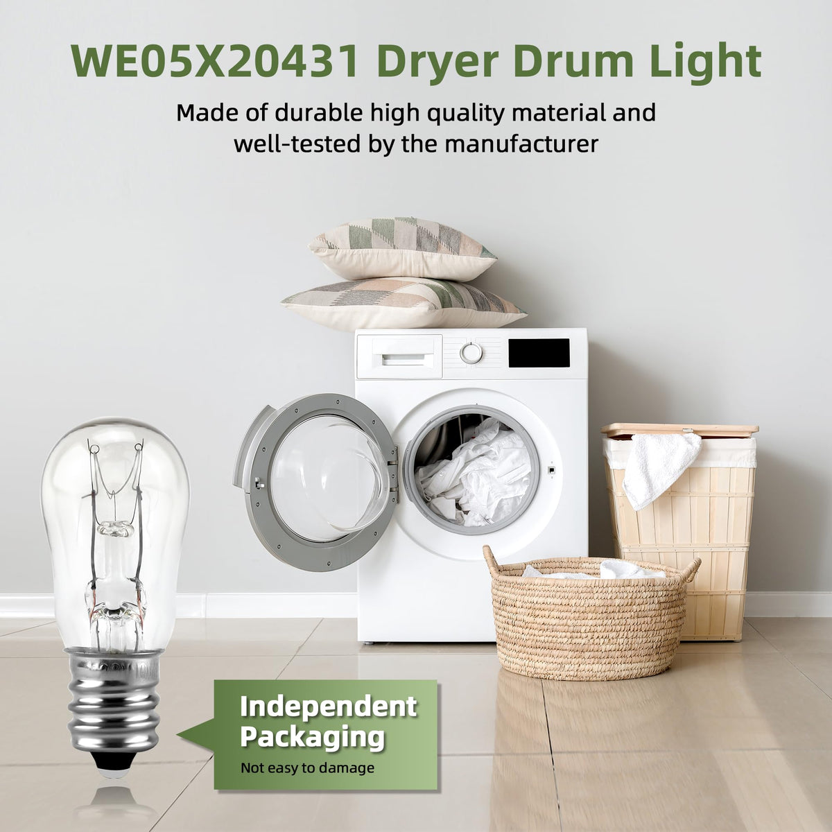 2 Pack E12 Dryer Drum Light Bulb Replacement WE05X20431, 10W, 120V