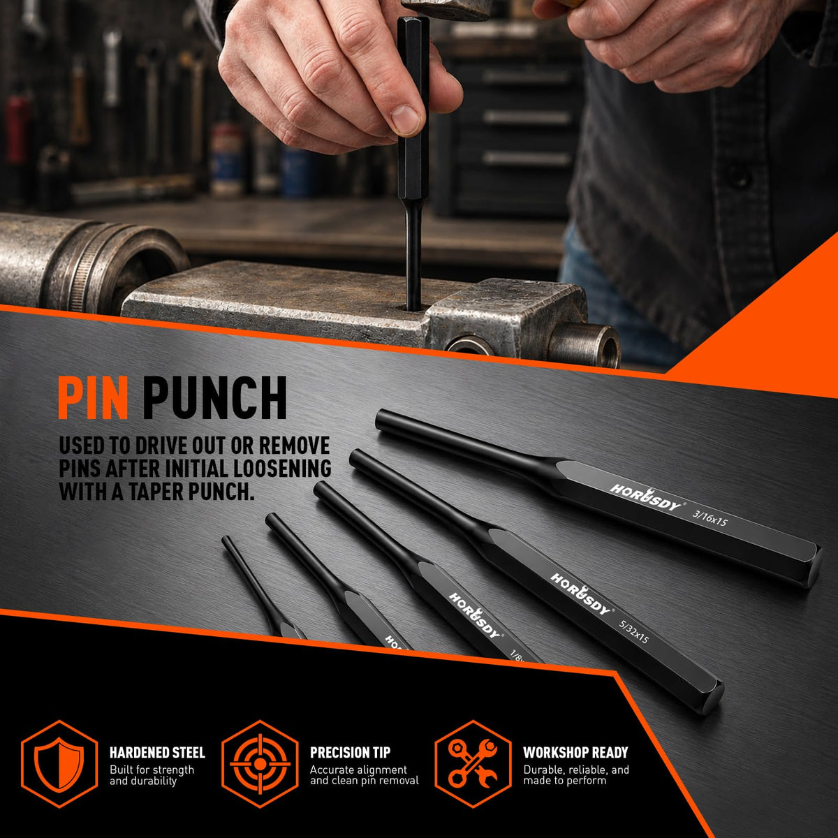 19-Piece Punch and Chisel Set, Pin Punches, Center Punch, Alignment Tools
