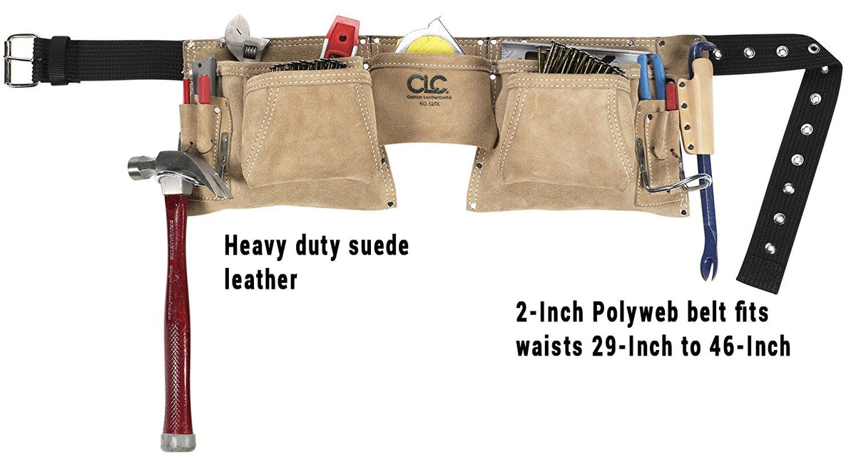 Custom Leathercraft527X Heavy Duty Top Grain Suede Construction Work Apron, 2 Hammer Loops, 12 Pocket,Cream White