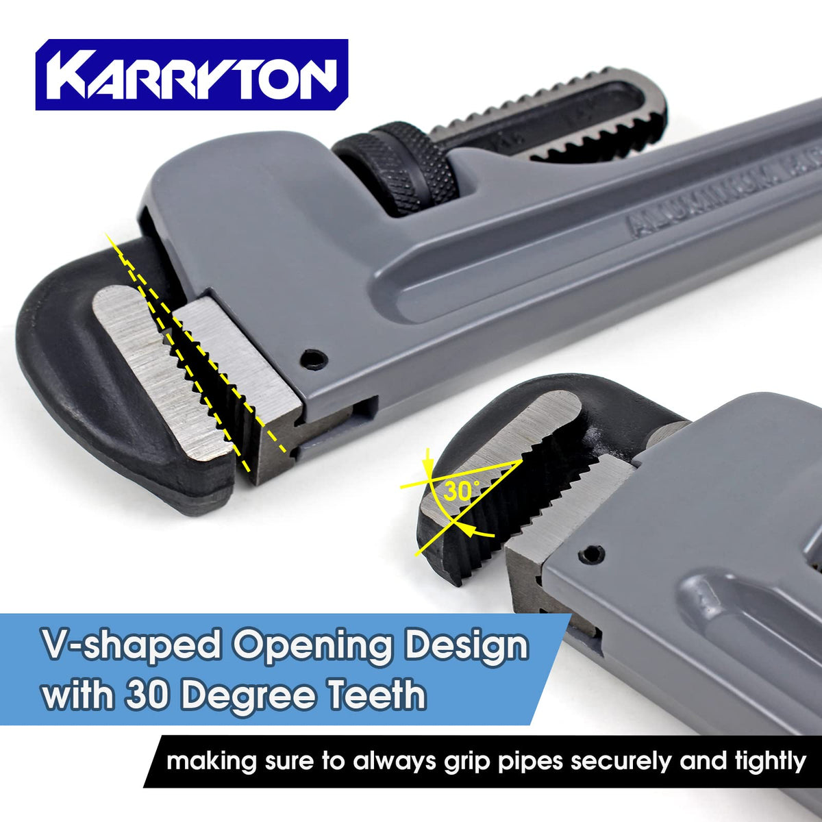 KARRYTON Aluminum Pipe Wrench Set, 10" 14" 18" 24"(4 Pack) Adjustable Straight Handle Plumbing Wrench Set, Heavy Duty Plumbers Tool with Drop Forged Jaw,Exceed the Standard GGG