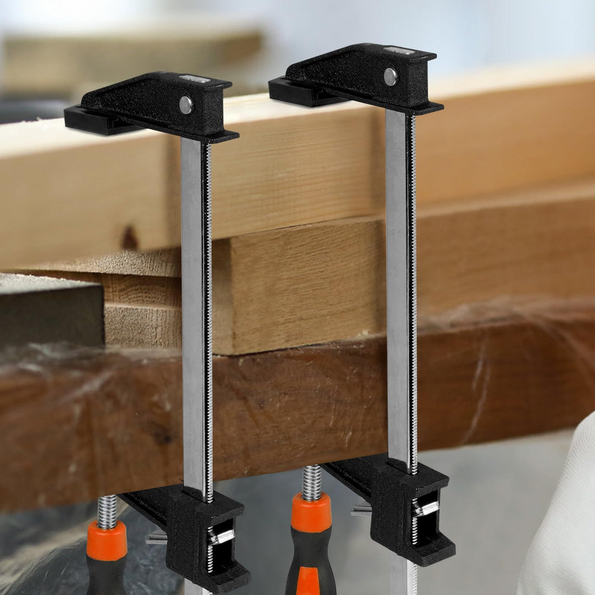 HANSOM 4-Pack 36 inch Bar Clamps,Long Wood Clamps Heavy Duty Force 600 Lbs Adjustable and Release Quickly,Woodworking Clamps Throat Depth 2.5 inch with Plastic Handle