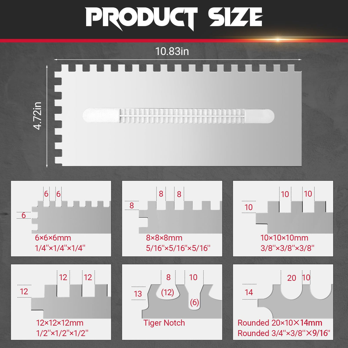 Switchable Tile Trowel Set – 6 Interchangeable Notched Blades