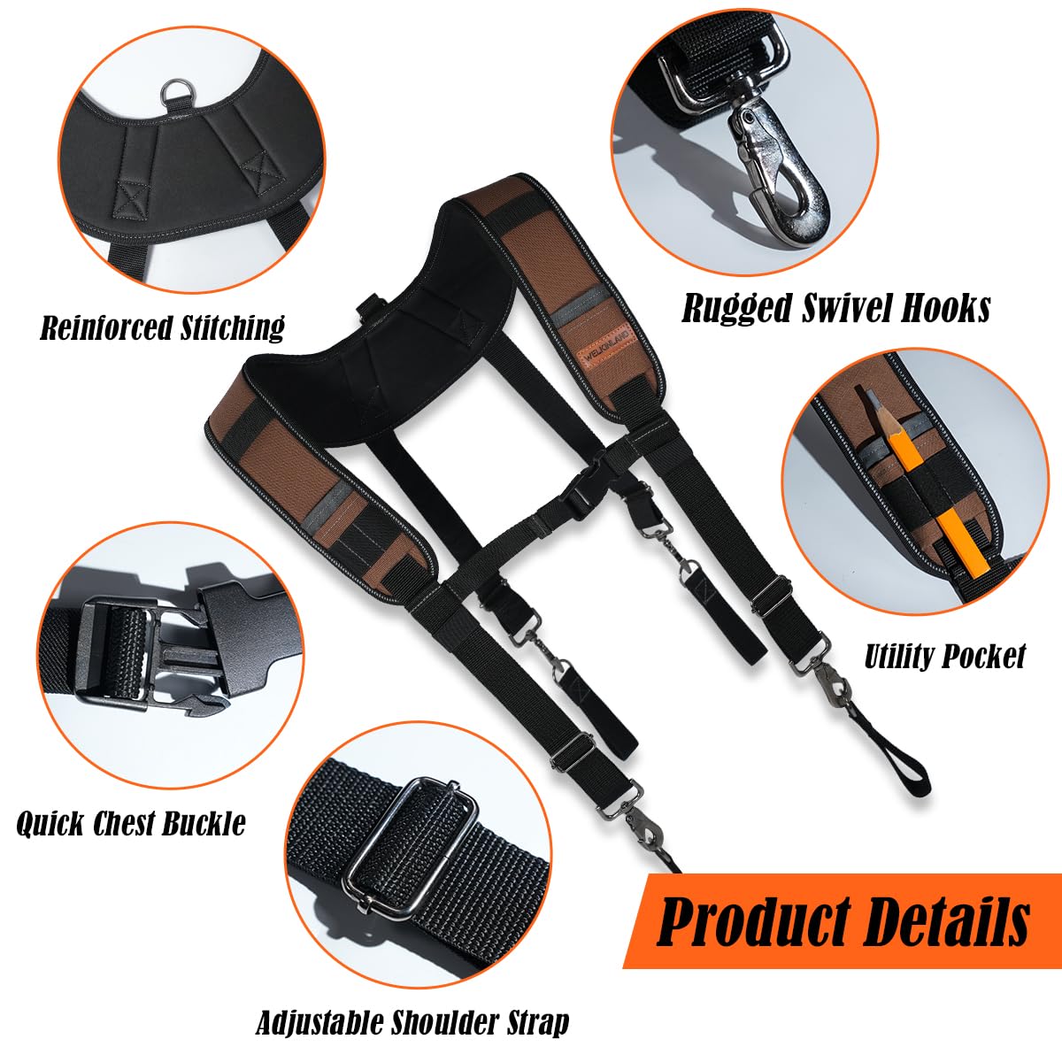 WELKINLAND Heavy-Duty Tool Belt Suspender, Padded Tool Belt Suspenders