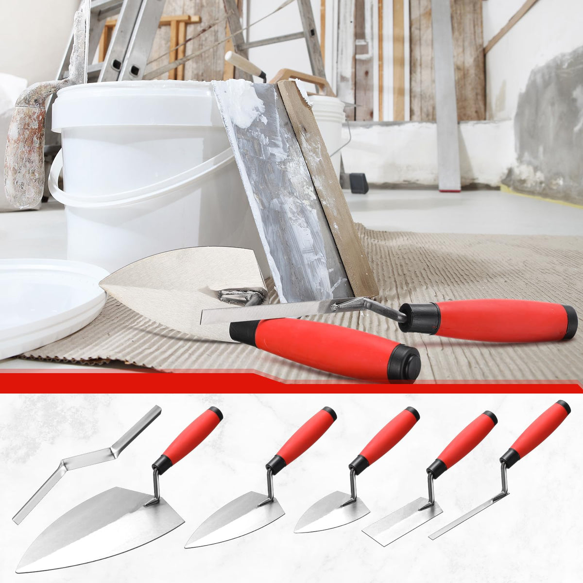 Lasnten 6 PCS Masonry Hand Tool Set 11" x 5-1/2" Philadelphia Brick Trowel