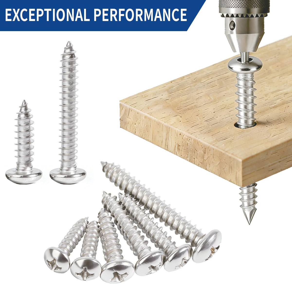 600 PCS 304 Stainless Steel Wood Screws Assortment Kit,Assorted Sheet Metal Screws #4/#6/#8/#10/#12 Phillips Pan Head Self-Tapping Screws Set,Assorted Wood Screws, Length 3/8" to 1-1/2" (Silver)
