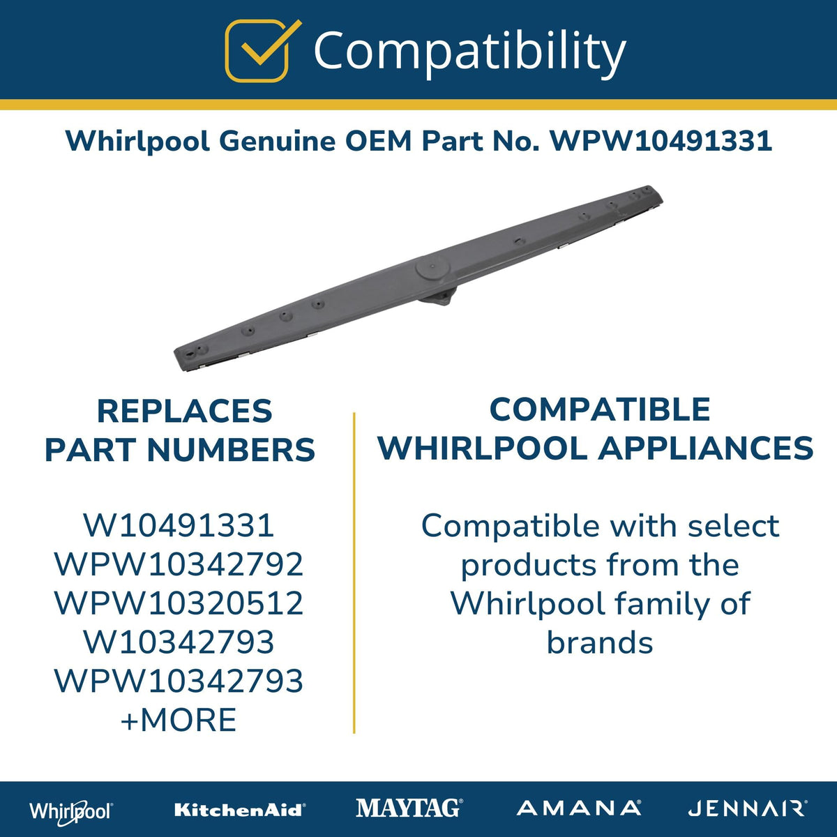 Whirlpool WPW10491331 OEM Dishwasher Lower Wash Arm Assembly