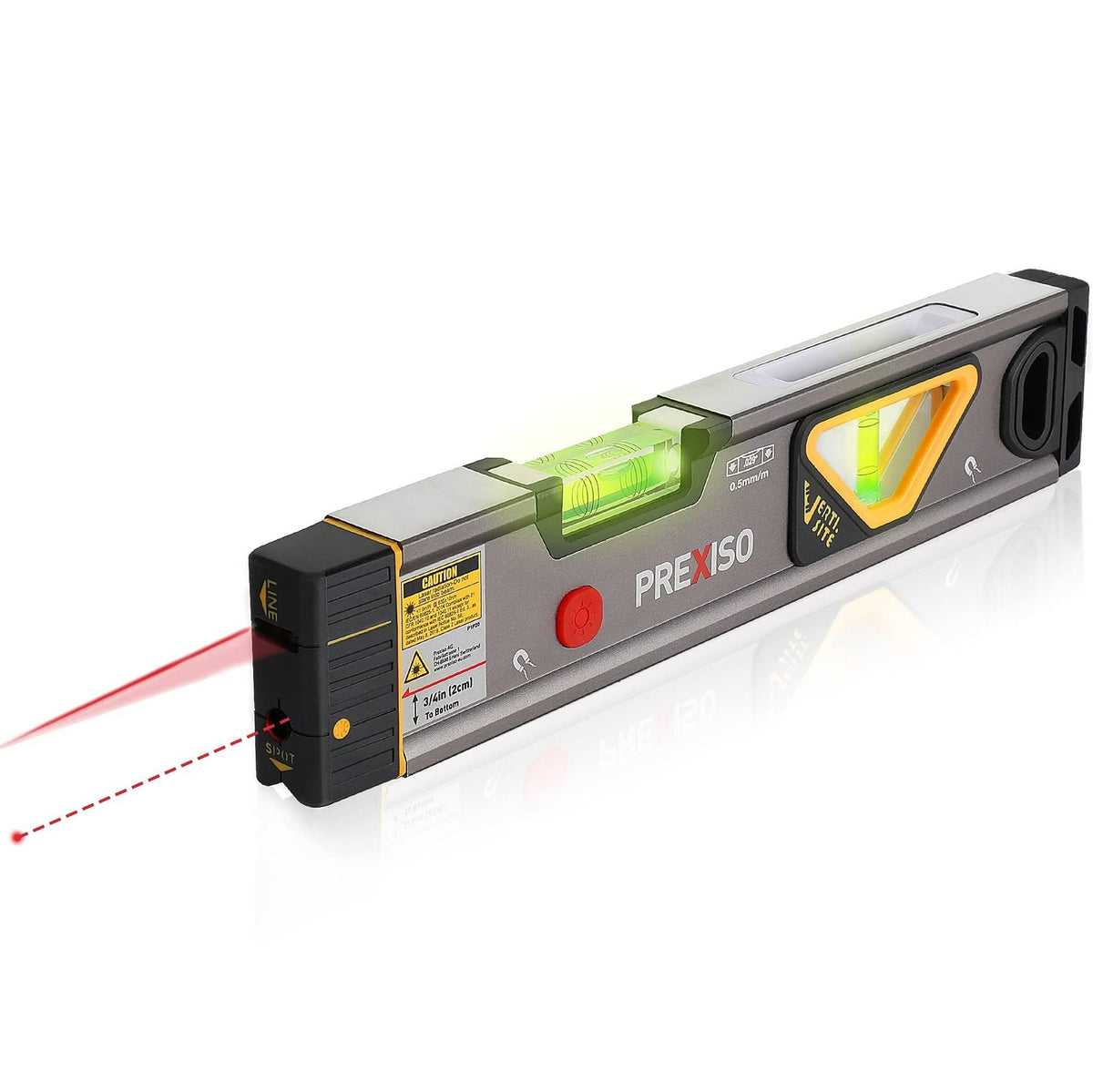 PREXISO 2-in-1 Laser Level 100Ft/30Ft, 12" Magnetic Spirit Level with Light