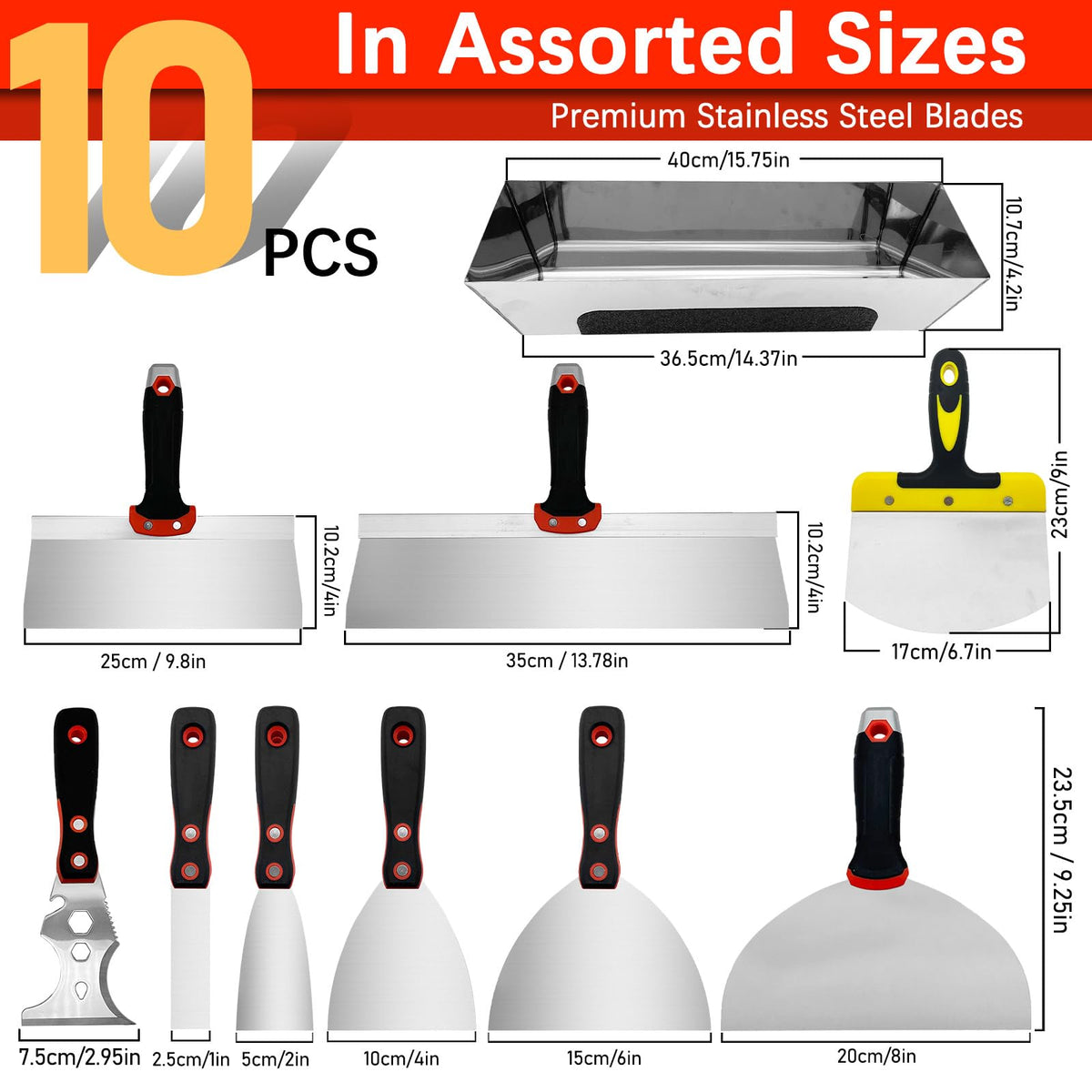 WYPROCEED Drywall Hand Tool Kit, 10 Pcs Stainless Steel Drywall Knife Set