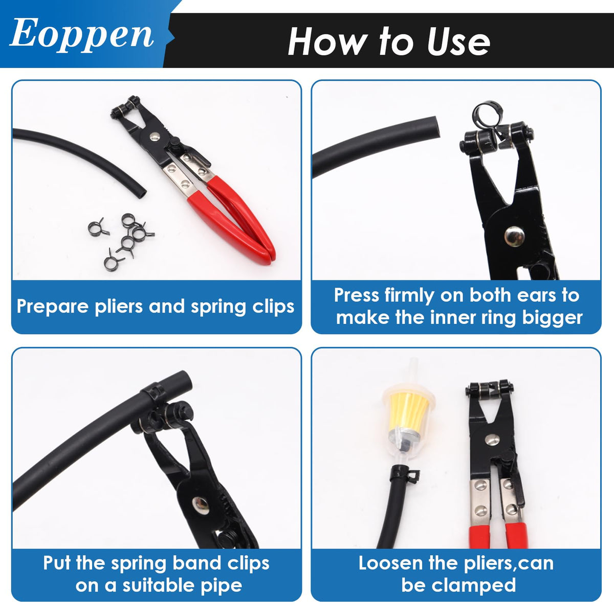 Eoppen 195Pcs 6-38mm Spring Hose Clamps Assortment Kit with Swivel Flat Band Fuel Hose Clamp Plier - 23 Sizes Fuel Line Silicone Vacuum Hose Low Pressure Air Clamps