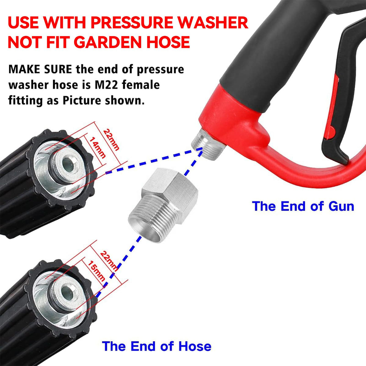 CHAVOR Upgraded Pressure Washer Gun with Extension Replacement Wand, M22 Fitting,7 Inch 30 Degree Curved Rod, 5 Nozzle Tips, 5000 PSI, 47 Inch