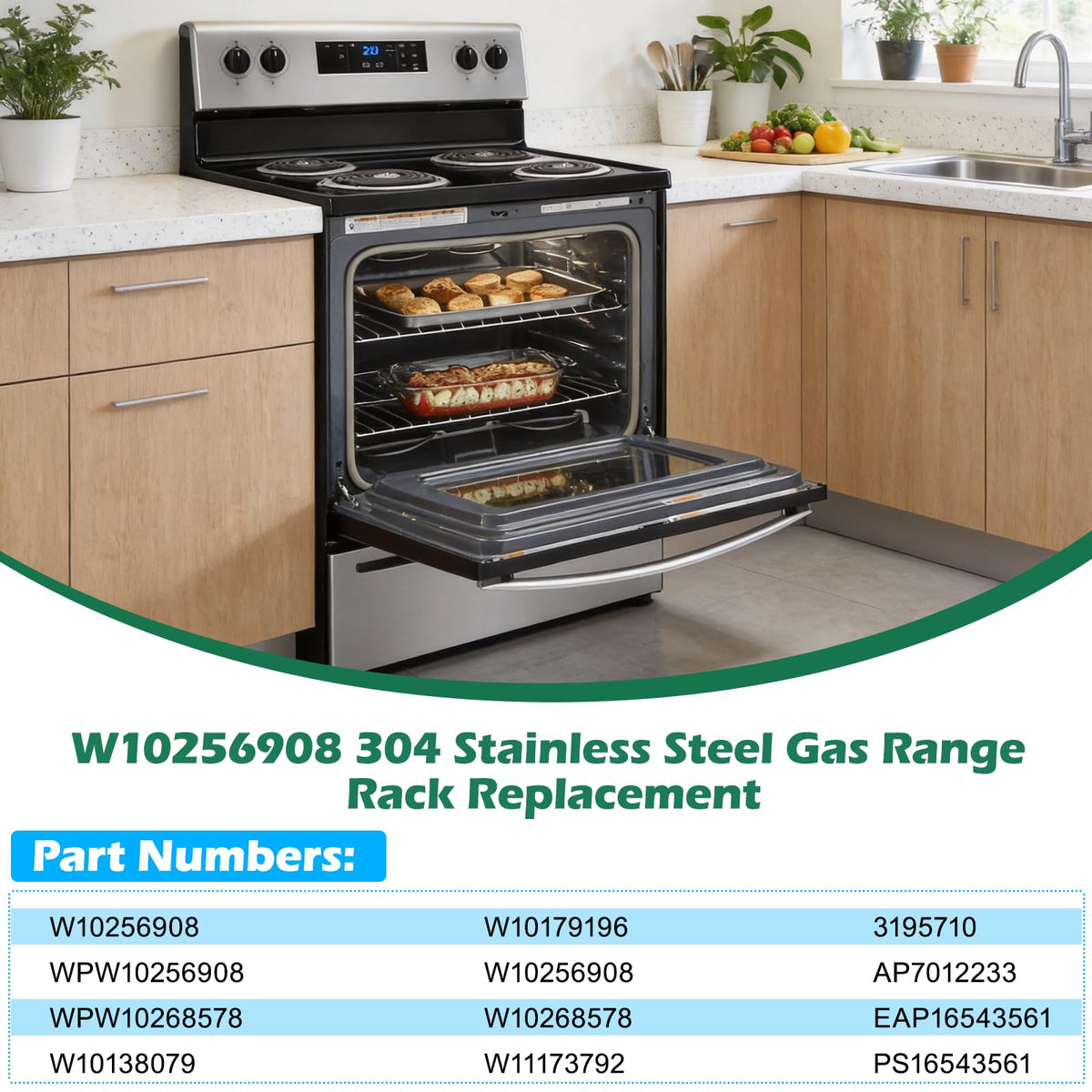 Upgraded 2PACK W10256908 304 Stainless Steel Gas Range Oven Stove Rack Replacement, Compatible with Whirlpool, Maytag, Amana Oven Flat Racks WFG550S0HV3, MGR6600FW6, AGR6603SFS1 Metal Wire Racks
