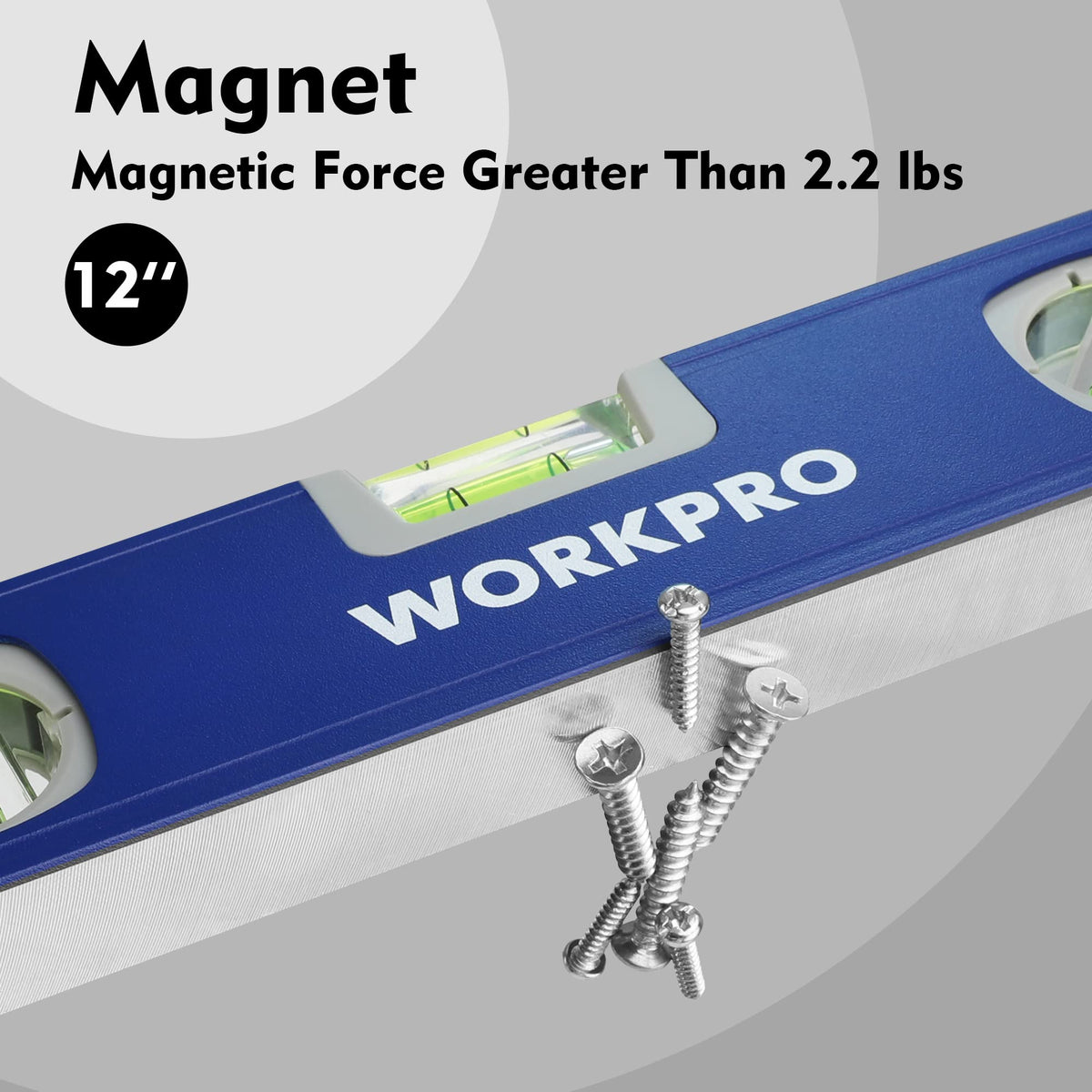 WORKPRO 3-Piece Spirit Level Set (12", 20", 40") with 12" Magnetic Torpedo Level, 45°/90°/180° Bubbles Measuring, Open Top View Design, Aluminum Alloy Levels with Carrying Bag